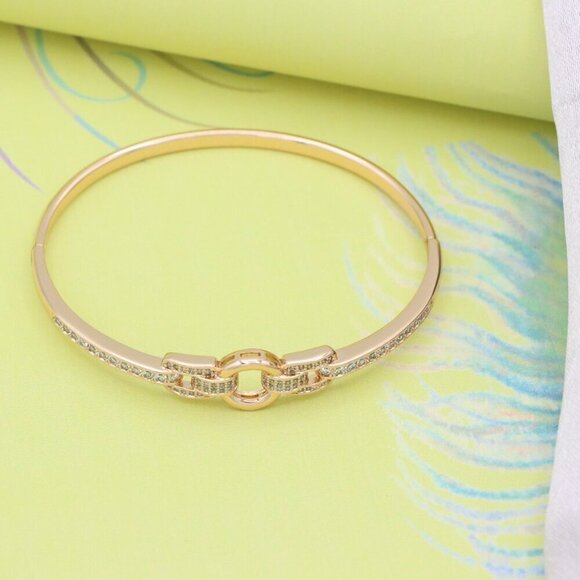 Elegant Rose Gold Bangle with Dual Loop Link and CZ Accents, XPBL0514 - Picture 4 of 12